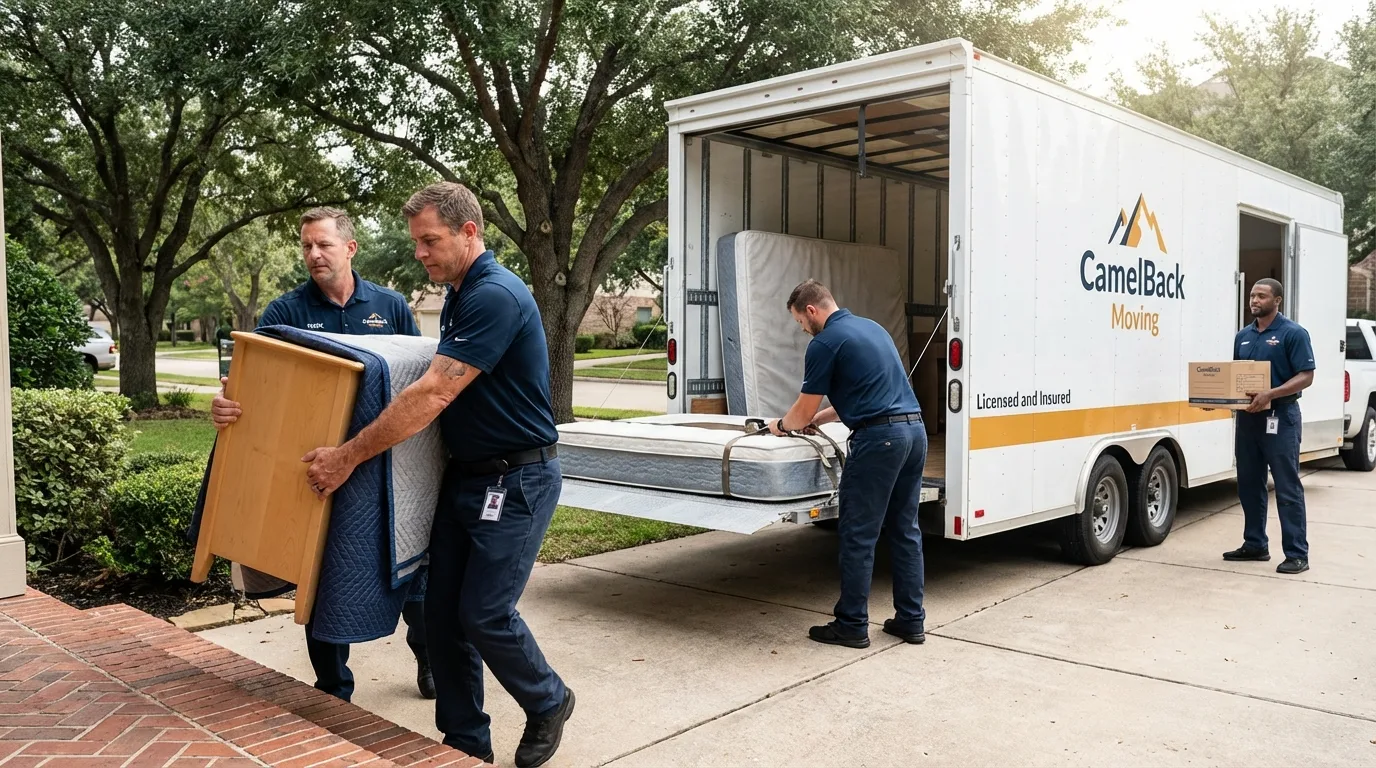 Crew loading residential truck for cross-state move from Raton, NM