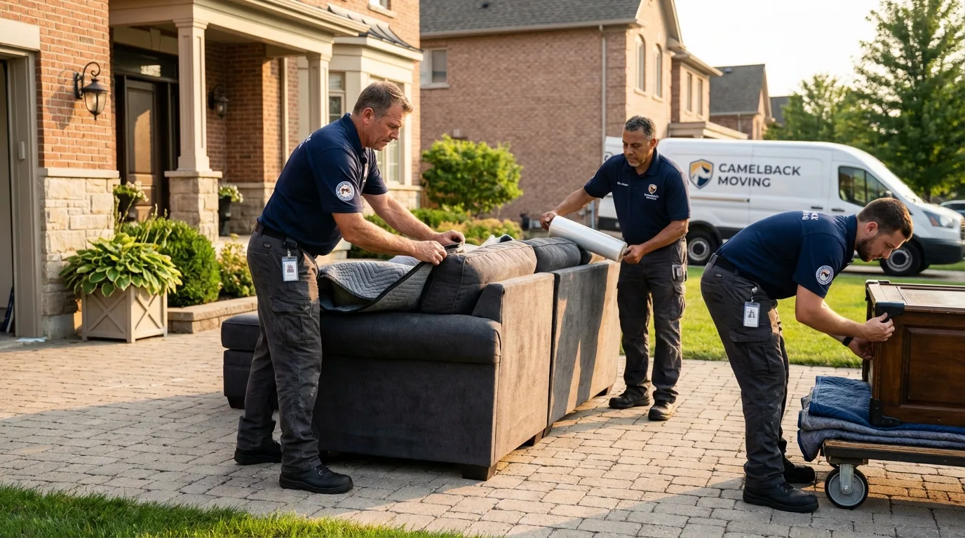 Large estate moving crew wrapping furniture in Raton, NM